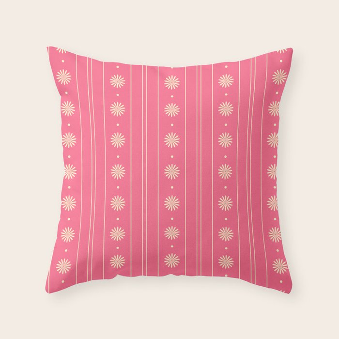 Daisy Stripes Pattern in Pink and Cream Throw Pillow Gallery Image 1