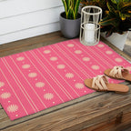 Daisy Stripes Pattern in Pink and Cream Outdoor Rug Gallery Image 2