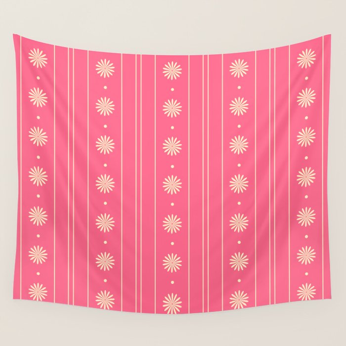 Daisy Stripes Pattern in Pink and Cream Wall Tapestry Gallery Image 4