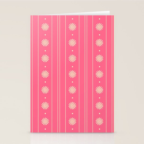 Daisy Stripes Pattern in Pink and Cream Stationery Card Gallery Image 1