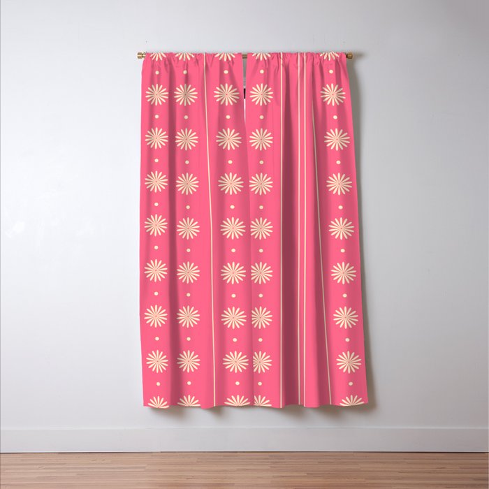 Daisy Stripes Pattern in Pink and Cream Window Curtain Gallery Image 3