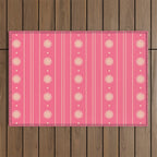 Daisy Stripes Pattern in Pink and Cream Outdoor Rug Gallery Image 1