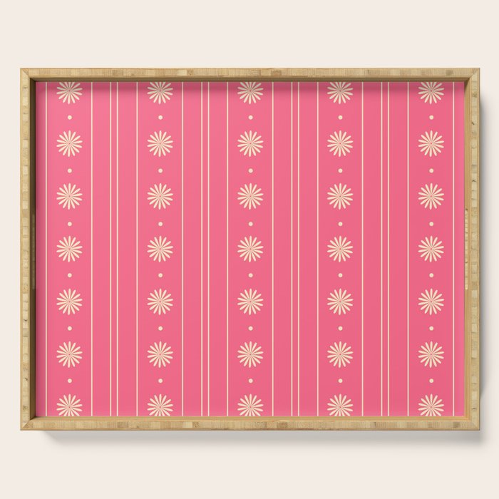 Daisy Stripes Pattern in Pink and Cream Serving Tray Gallery Image 1