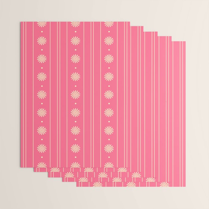 Daisy Stripes Pattern in Pink and Cream Wrapping Paper Gallery Image 3