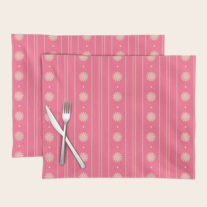 Daisy Stripes Pattern in Pink and Cream Placemat Gallery Image 1
