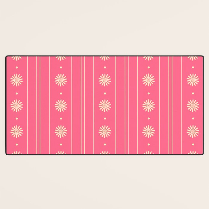 Daisy Stripes Pattern in Pink and Cream Desk Mat Gallery Image 3