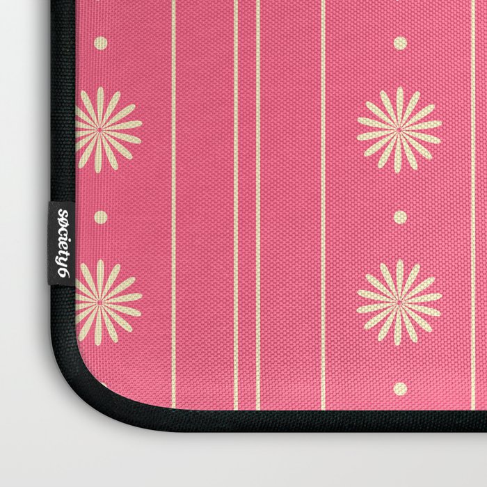 Daisy Stripes Pattern in Pink and Cream Laptop Sleeve Gallery Image 3