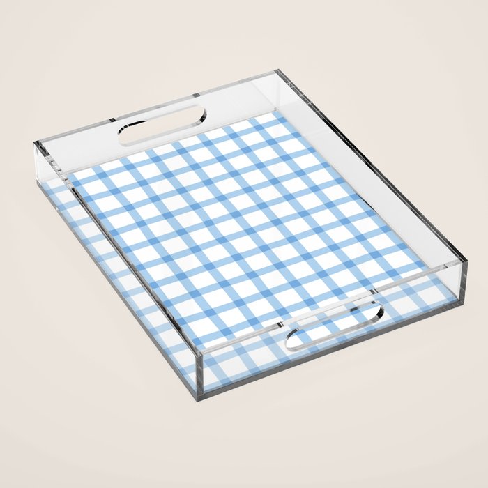 Blue geometric plaid gingham pattern Acrylic Tray Gallery Image 1