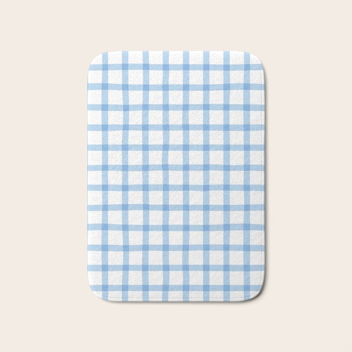 Blue geometric plaid gingham pattern Bath Mat Gallery Image 1