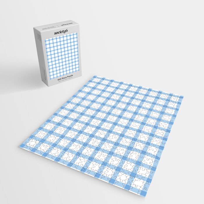 Blue geometric plaid gingham pattern Jigsaw Puzzle Gallery Image 2