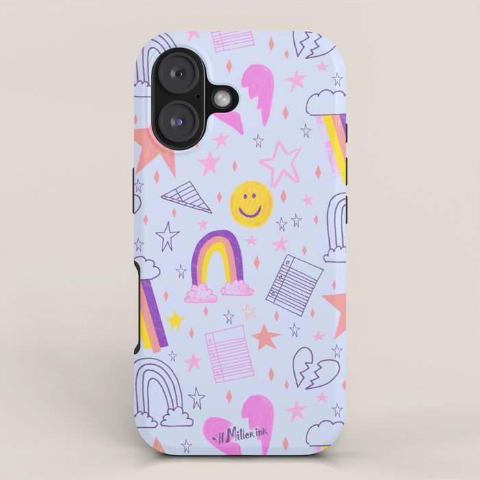 Happy Smiley Face & Retro Rainbows in Periwinkle & Pink iPhone Case Gallery Image 1