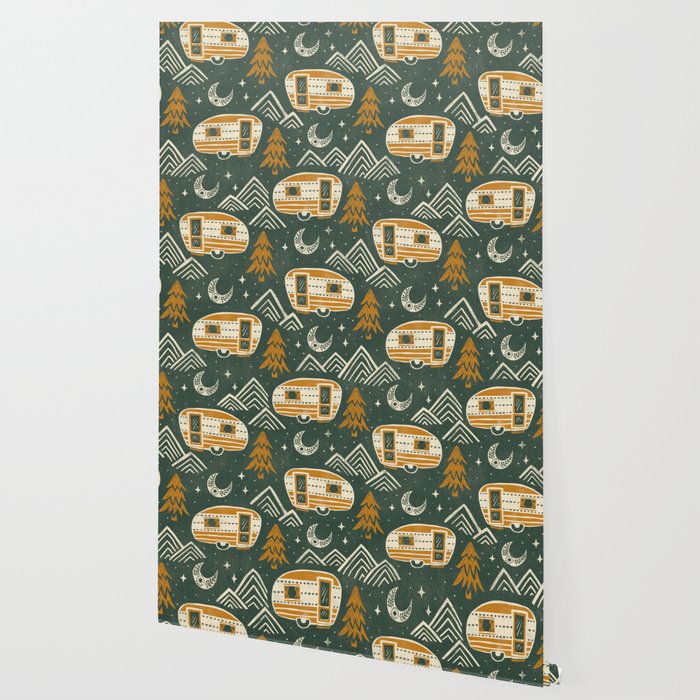 Little Camper - forest green and gold Wallpaper Gallery Image 2