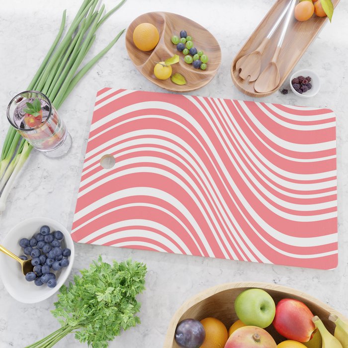 Wavy Stripes XXXII - Coral Pink Cutting Board Gallery Image 2