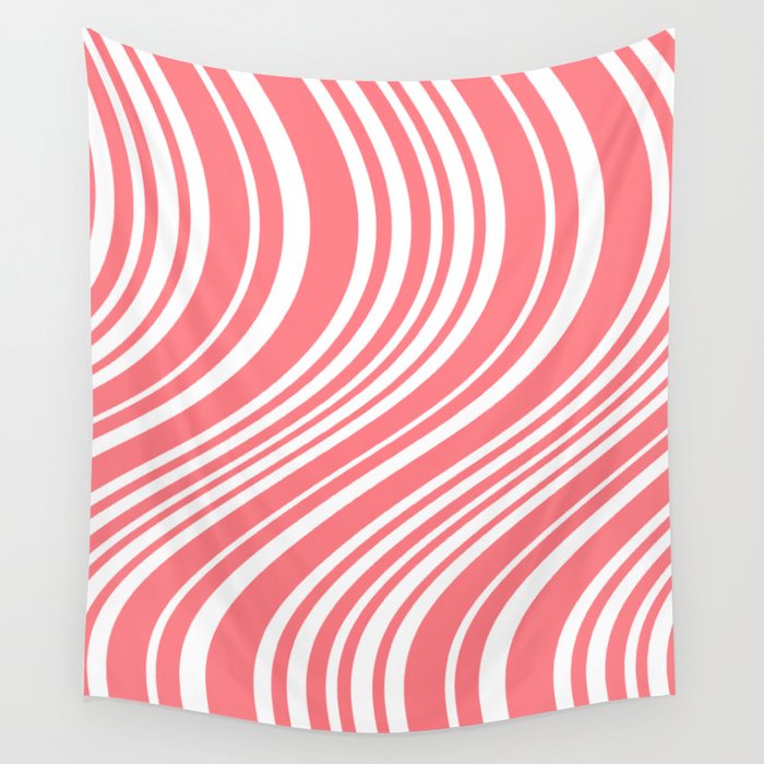 Wavy Stripes XXXII - Coral Pink Wall Tapestry Gallery Image 4