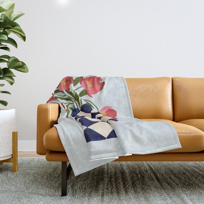 Roses and vase with diamonds Throw Blanket Gallery Image 1