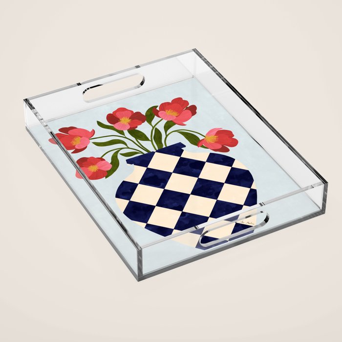 Roses and vase with diamonds Acrylic Tray Gallery Image 1