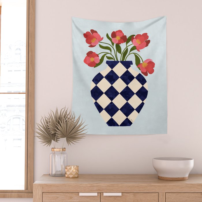 Roses and vase with diamonds Wall Tapestry Gallery Image 2