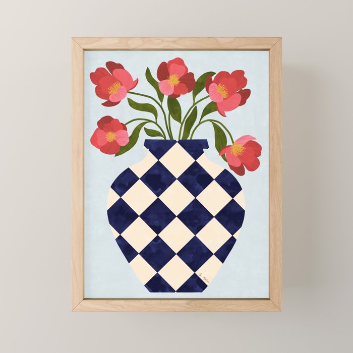 Roses and vase with diamonds Mini Art Print Gallery Image 1
