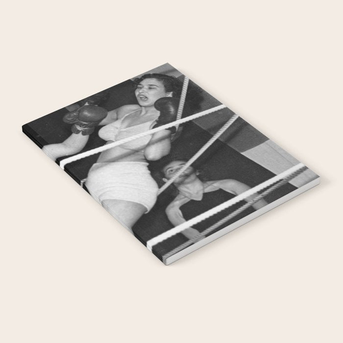 Oh, no she didn't! female boxer knocking out other female boxer vintage sports black and white photograph - photography - photographs Notebook Gallery Image 1