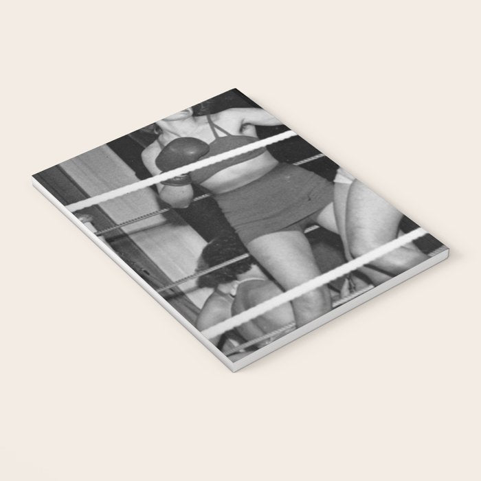 Oh, no she didn't! female boxer knocking out other female boxer vintage sports black and white photograph - photography - photographs Notebook Gallery Image 3