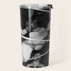 Oh, no she didn't! female boxer knocking out other female boxer vintage sports black and white photograph - photography - photographs Travel Mug Gallery Image 2