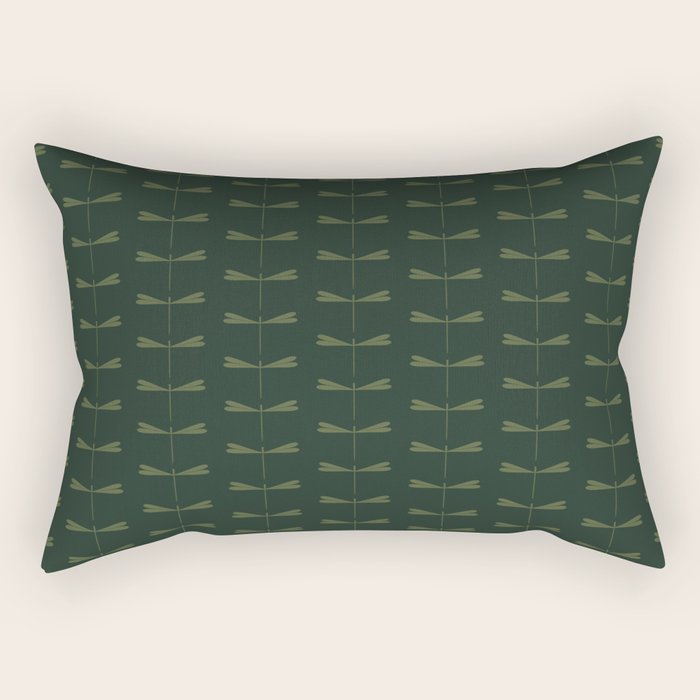 Dragonfly Pattern X Earthy Green Rectangular Pillow Gallery Image 2