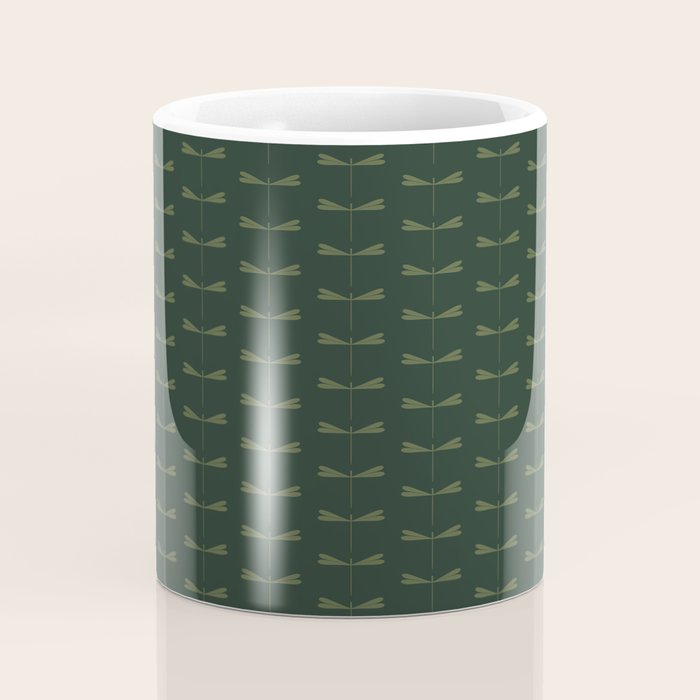 Dragonfly Pattern X Earthy Green Coffee Mug Gallery Image 4