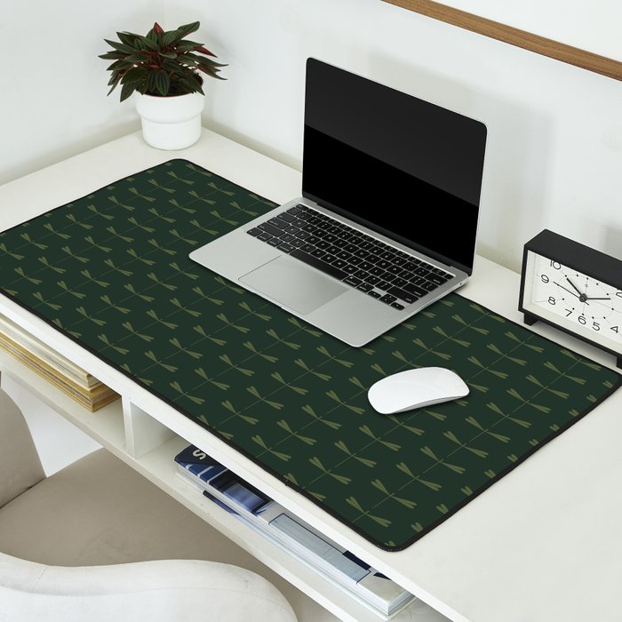 Dragonfly Pattern X Earthy Green Desk Mat Gallery Image 2