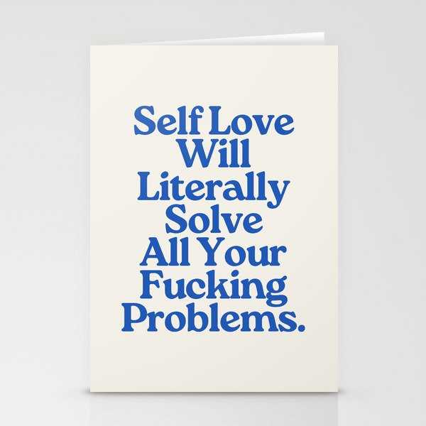 Self Love - Funny Inspirational Quote, Blue Typography Stationery Card Gallery Image 1