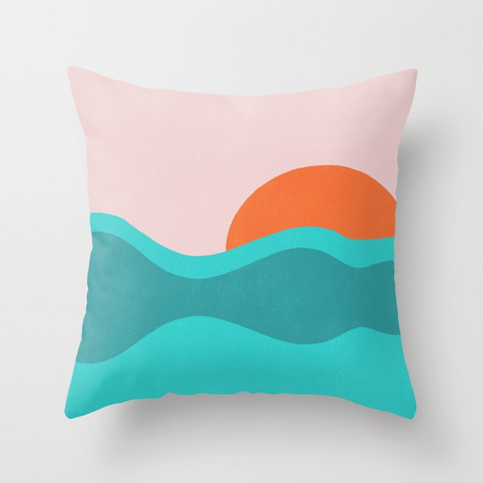 pink skies & surf Throw Pillow Gallery Image 6