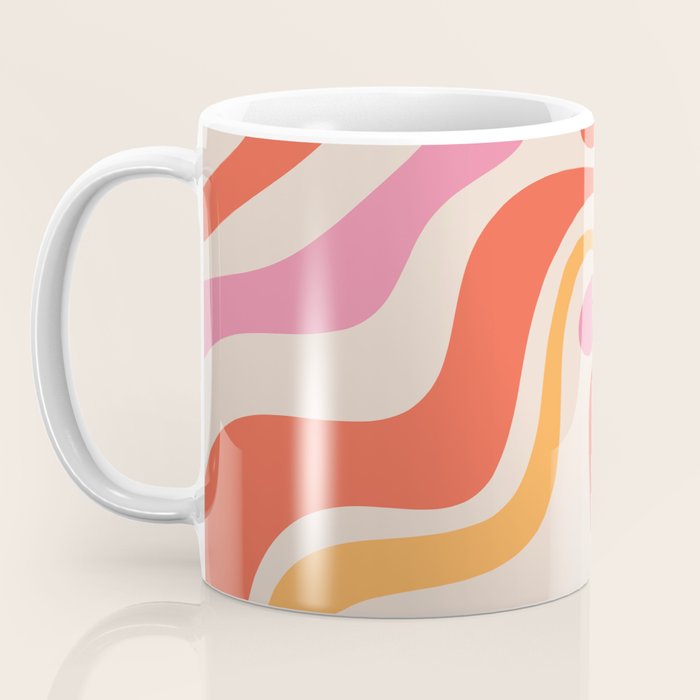 Retro Liquid Swirl Abstract Pattern in Retro Pink and Orange Coffee Mug Gallery Image 3