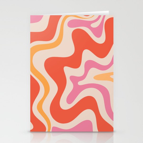 Retro Liquid Swirl Abstract Pattern in Retro Pink and Orange Stationery Card Gallery Image 2