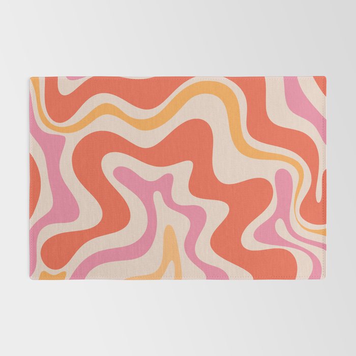 Retro Liquid Swirl Abstract Pattern in Retro Pink and Orange Rug Gallery Image 2