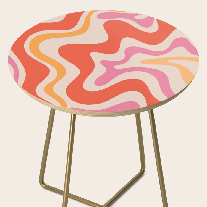 Retro Liquid Swirl Abstract Pattern in Retro Pink and Orange Side Table Gallery Image 2