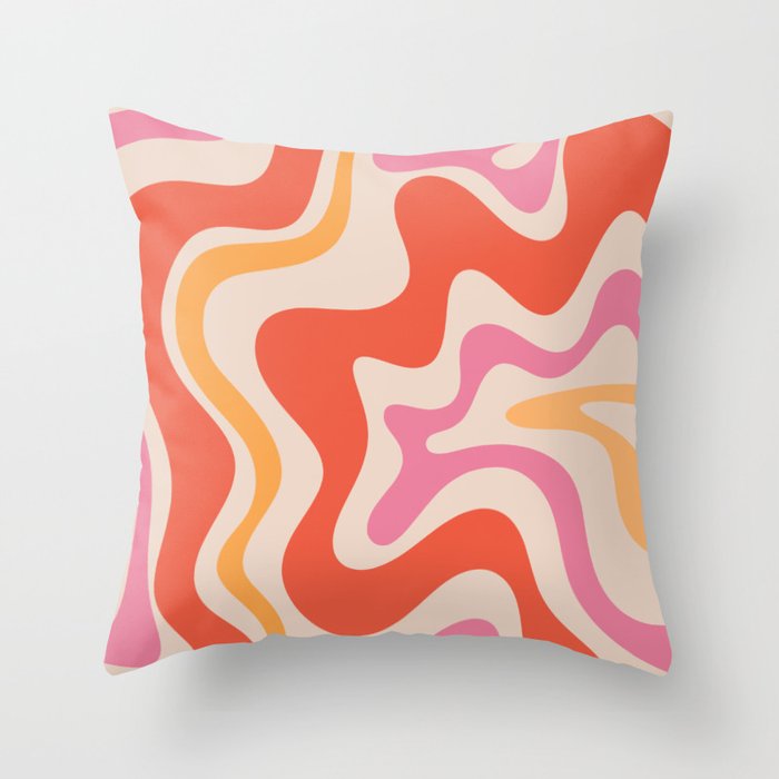 Retro Liquid Swirl Abstract Pattern in Retro Pink and Orange Throw Pillow Gallery Image 6