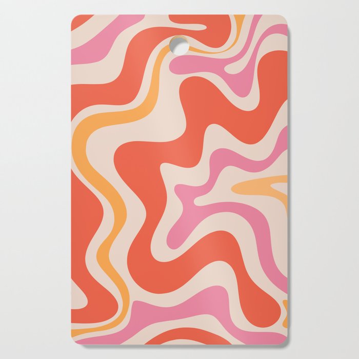 Retro Liquid Swirl Abstract Pattern in Retro Pink and Orange Cutting Board Gallery Image 1