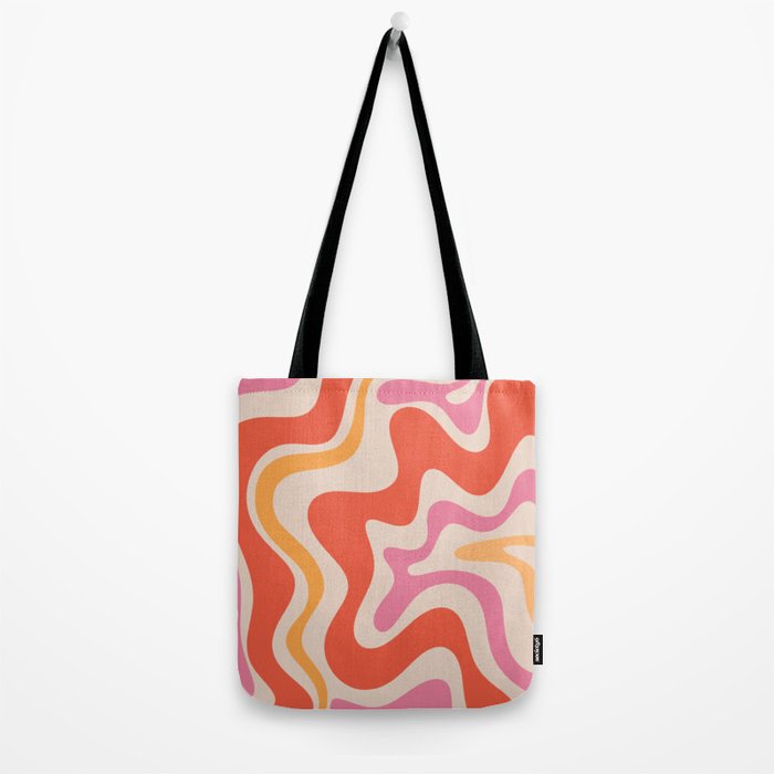 Retro Liquid Swirl Abstract Pattern in Retro Pink and Orange Tote Bag Gallery Image 2