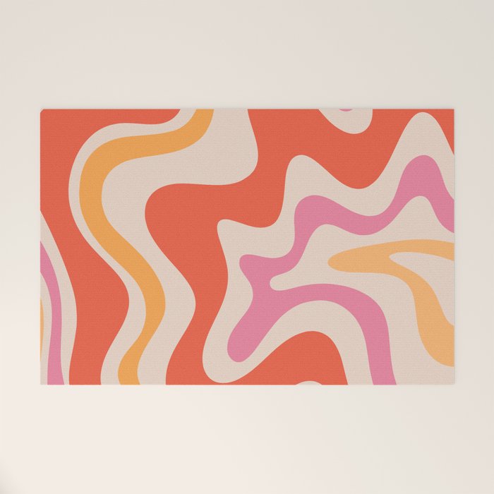 Retro Liquid Swirl Abstract Pattern in Retro Pink and Orange Welcome Mat Gallery Image 1
