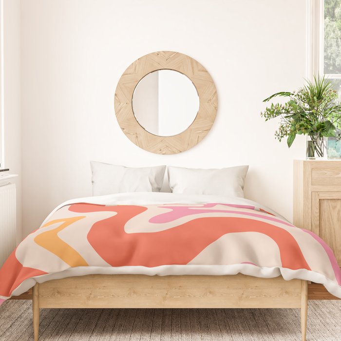 Retro Liquid Swirl Abstract Pattern in Retro Pink and Orange Duvet Cover Gallery Image 3