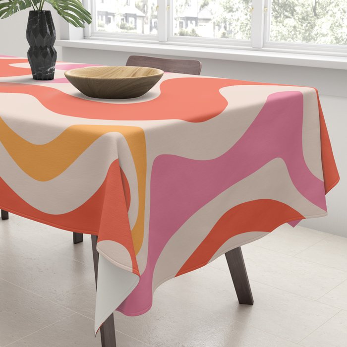 Retro Liquid Swirl Abstract Pattern in Retro Pink and Orange Tablecloth Gallery Image 3