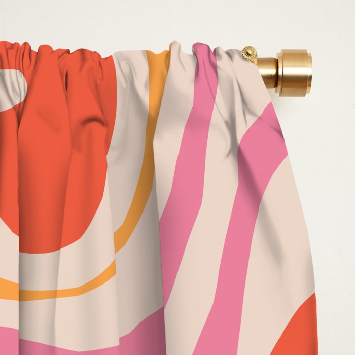 Retro Liquid Swirl Abstract Pattern in Retro Pink and Orange Window Curtain Gallery Image 2