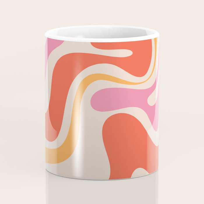 Retro Liquid Swirl Abstract Pattern in Retro Pink and Orange Coffee Mug Gallery Image 4
