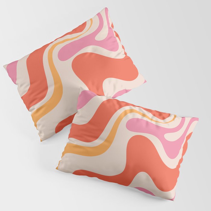 Retro Liquid Swirl Abstract Pattern in Retro Pink and Orange Pillow Sham Gallery Image 3