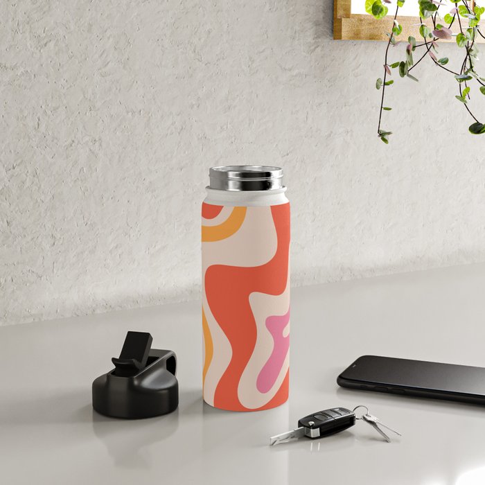Retro Liquid Swirl Abstract Pattern in Retro Pink and Orange Water Bottle Gallery Image 4