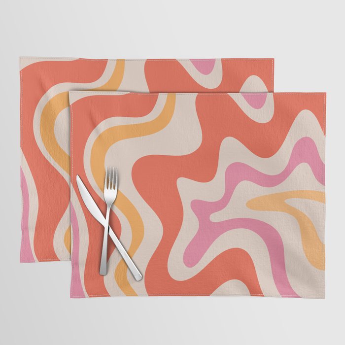 Retro Liquid Swirl Abstract Pattern in Retro Pink and Orange Placemat Gallery Image 1