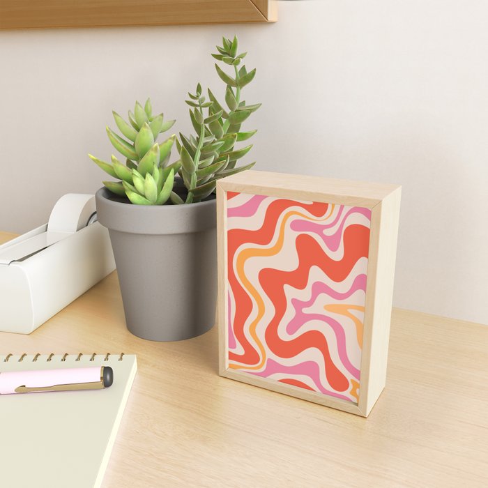 Retro Liquid Swirl Abstract Pattern in Retro Pink and Orange Mini Art Print Gallery Image 2