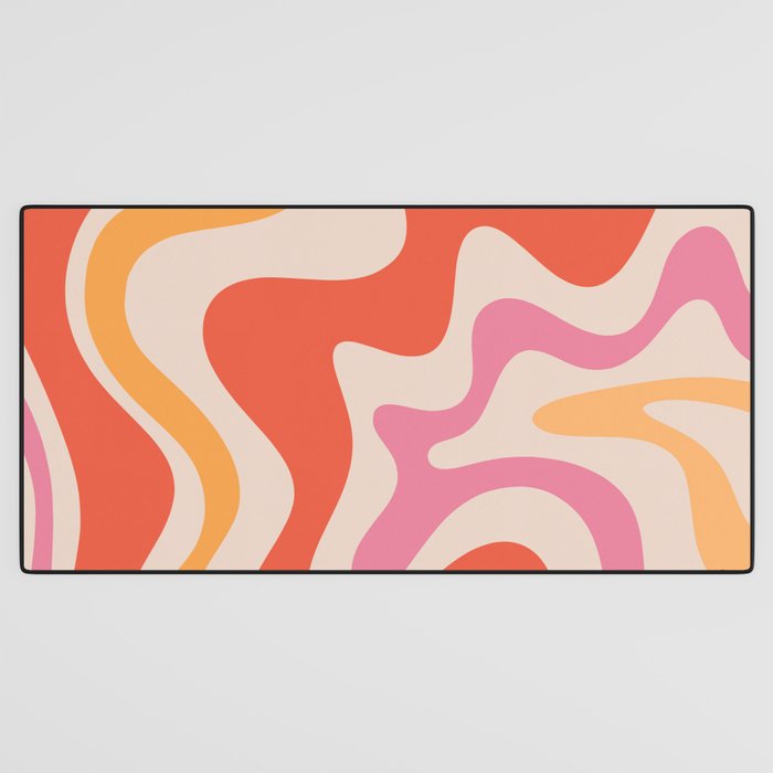 Retro Liquid Swirl Abstract Pattern in Retro Pink and Orange Desk Mat Gallery Image 3