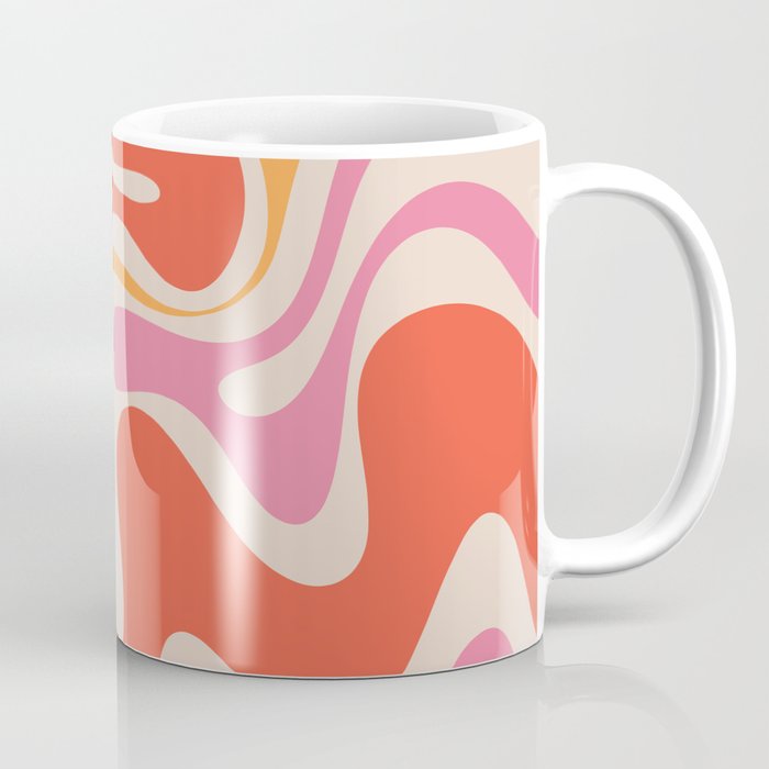 Retro Liquid Swirl Abstract Pattern in Retro Pink and Orange Coffee Mug Gallery Image 1