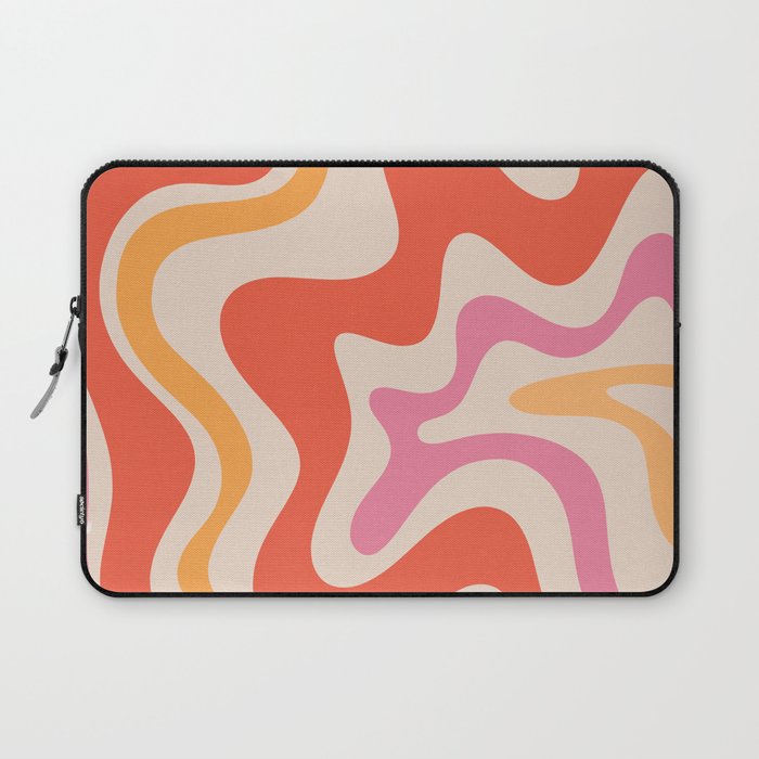 Retro Liquid Swirl Abstract Pattern in Retro Pink and Orange Laptop Sleeve Gallery Image 1