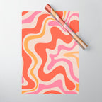 Retro Liquid Swirl Abstract Pattern in Retro Pink and Orange Wrapping Paper Gallery Image 1